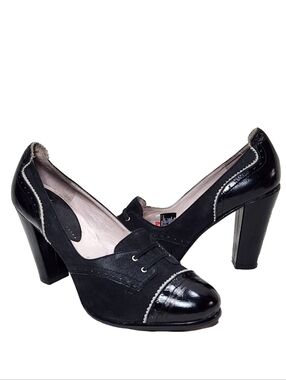 DIESEL Tiieu Suede Wingtip Pumps Sz 11 Black Leather White Lace Oxford Heels